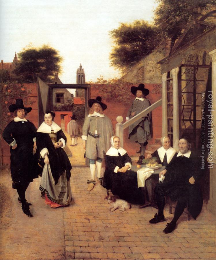 Pieter De Hooch : Portrait of a Family in a Courtyard in Delft